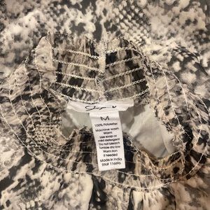 Snake print long sleeve ruffle turtle neck blouse